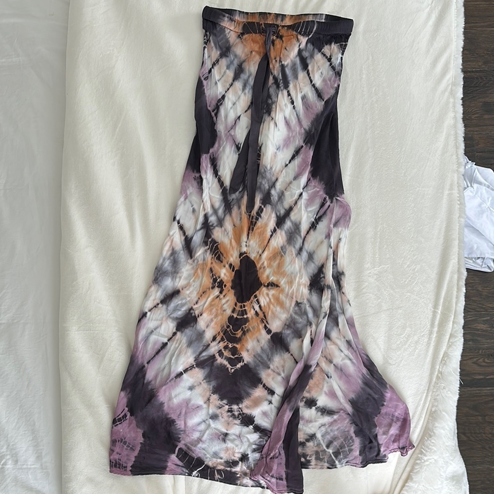 Boho Tie-Dye Maxi Skirt in Black, Purple, and Orange